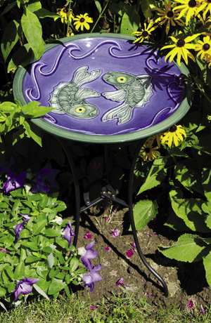 Achla Blue Fish Ceramic Birdbath w/Stake