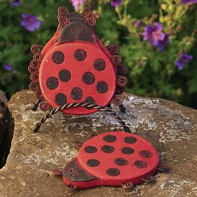 Ceramic Coasters with Stand Ladybug Set of 4