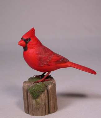 Wood Bird Carvings - 5" Male Northern Cardinal Carved Wood Bird 