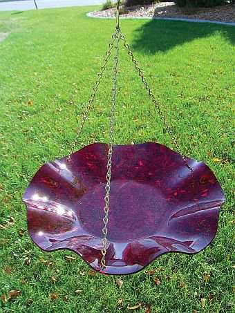 Acrylic Red Swirl Hanging Garden Bird Bath