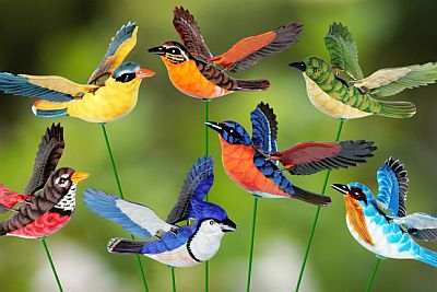 Windy Wings 4" Songbird Garden Stakes Set of 24