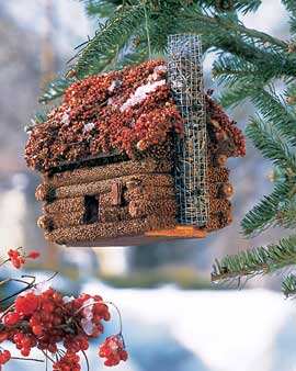 Log Cabin Edible Birdhouse w/Red Sorghum Roof
