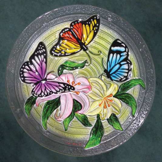 Embossed Butterfly Trio Glass Bird Bath Bowl