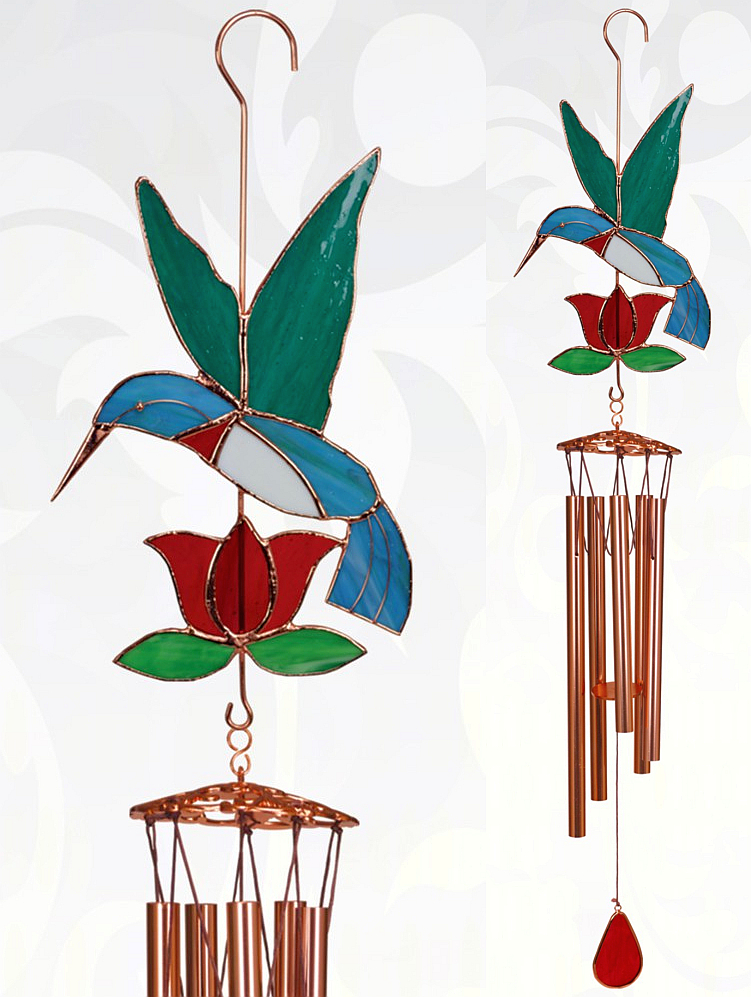 Stained Glass Windchime Hummingbird Red Large