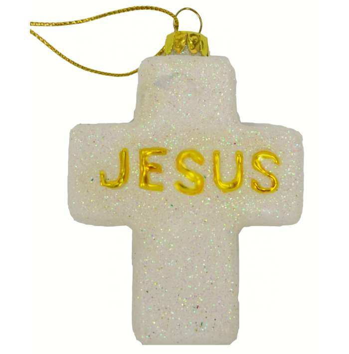 Blown Glass Ornament Cross Jesus