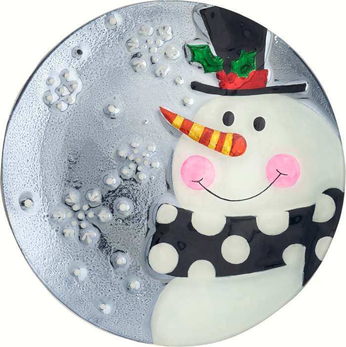 Christmas Platter Snowman Grey/Blue Round 12.25