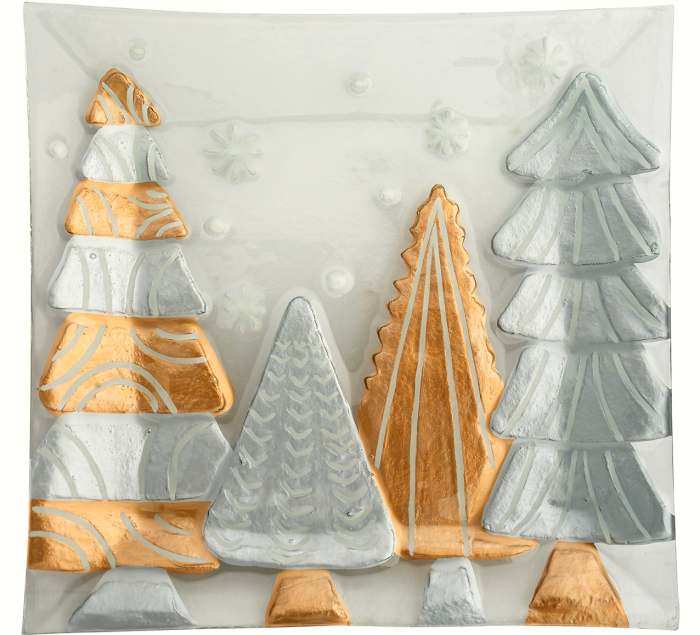 Christmas Platter Gold and Silver Trees Square 12