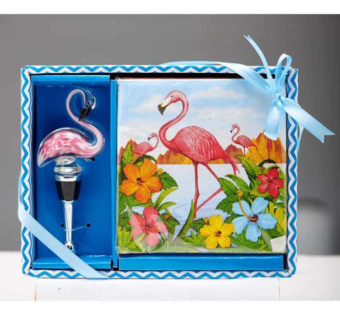 Hostess Napkin and Stopper Gift Set Flamingo