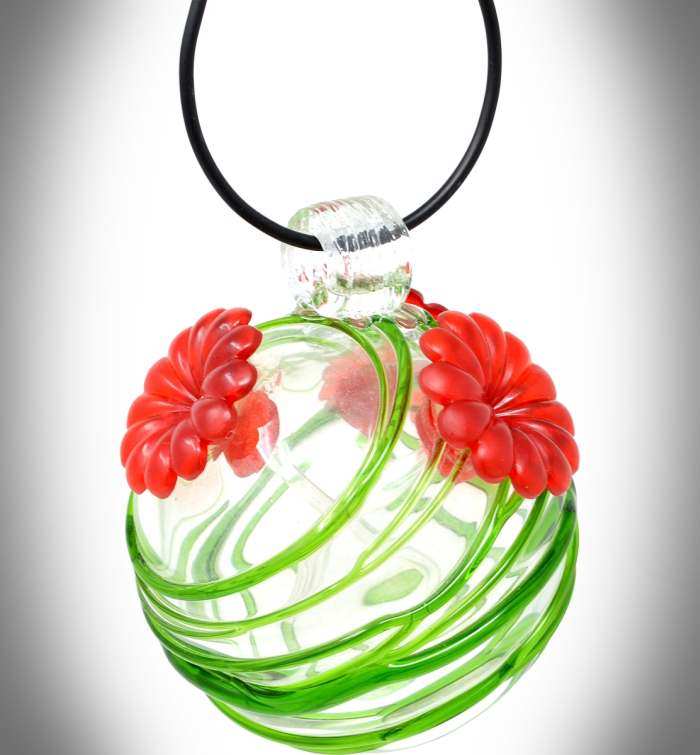 Green Swirls Blown Glass Hummingbird Feeder Decorative Blown