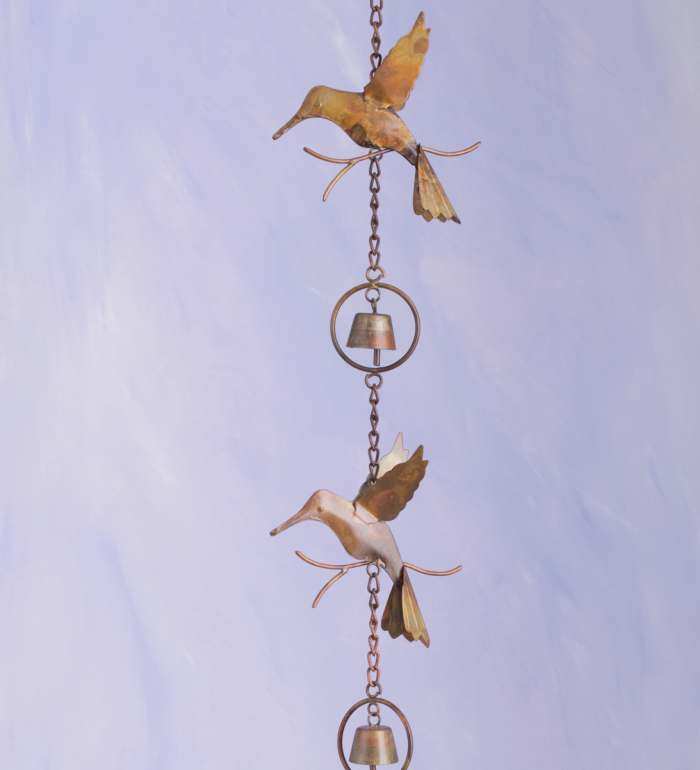Flamed Copper Hummingbird Bells Hanging Ornament