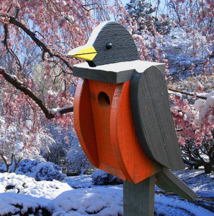 Amish Handcrafted Shaped Birdhouse Robin