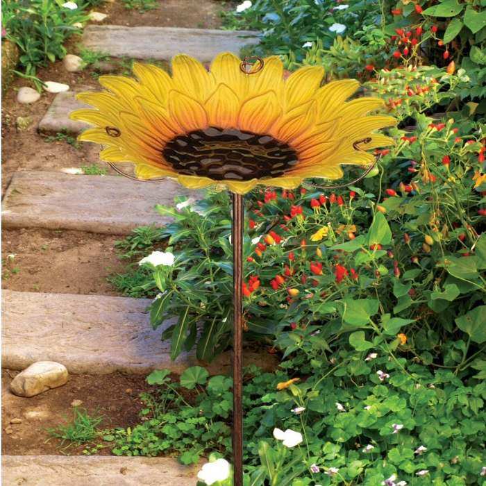Birdbath/Bird Feeder Garden Stake Sunflower 2/Pack