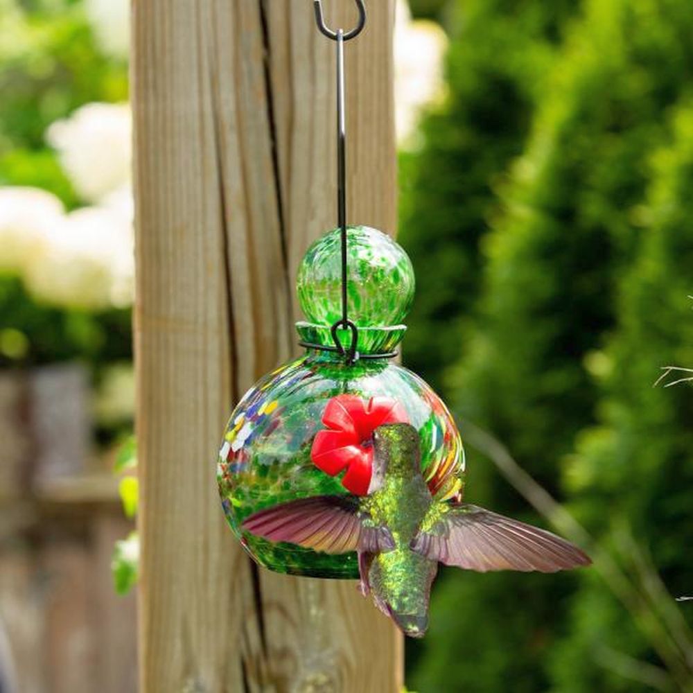 LunaLite Solar Globe Hummingbird Feeder Green