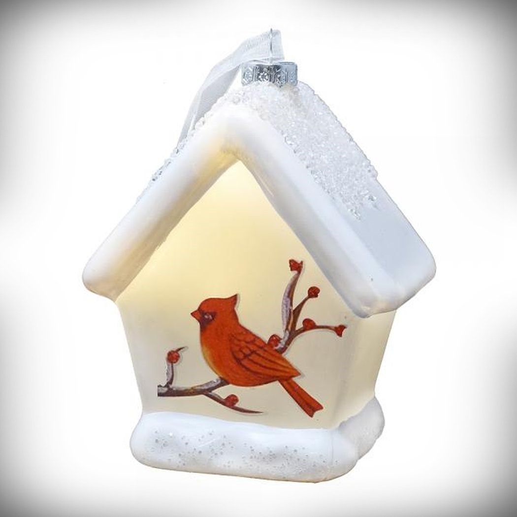 LED Cardinal Birdhouse Ornament Set of 2