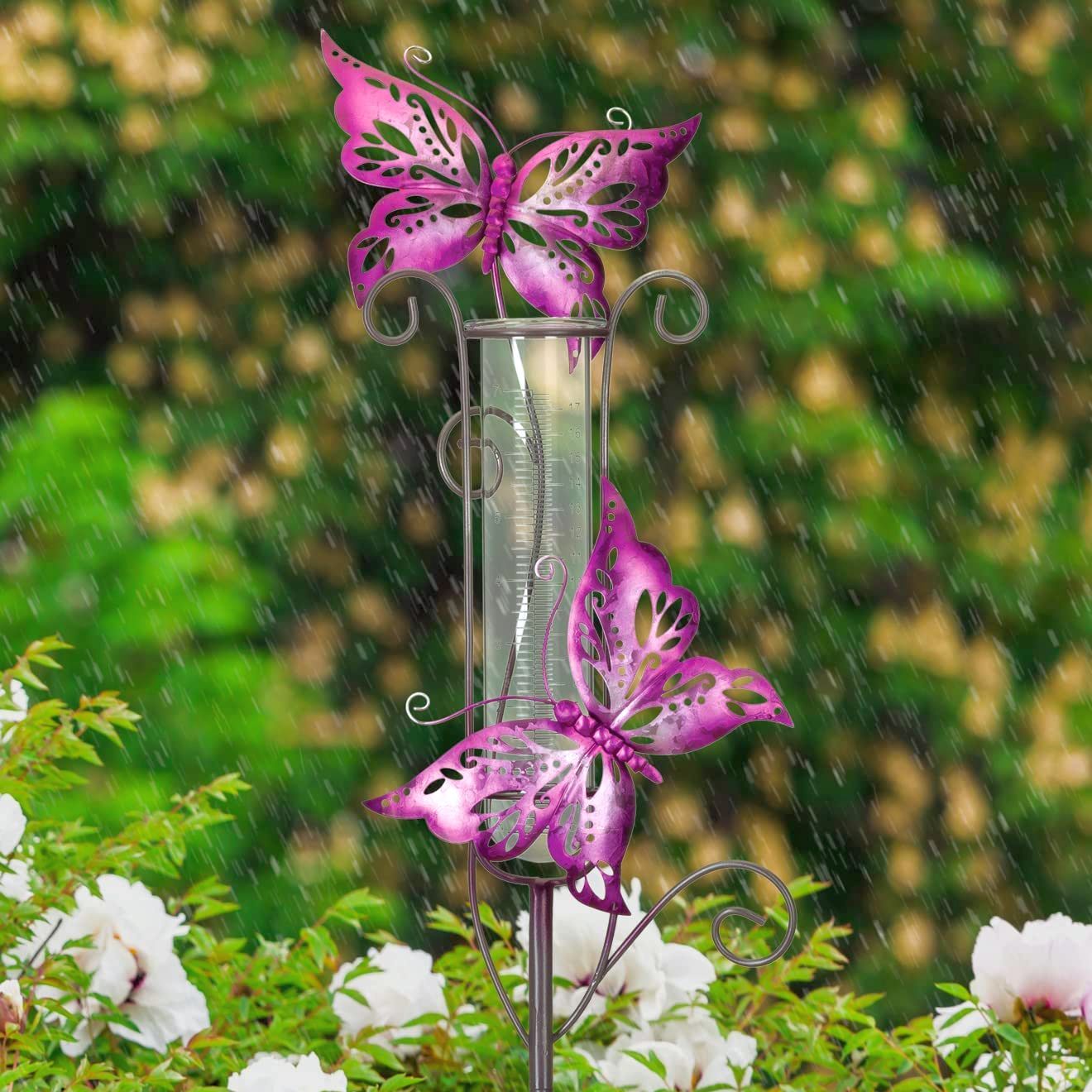 Capri Rain Gauge Garden Stake Purple Butterfly