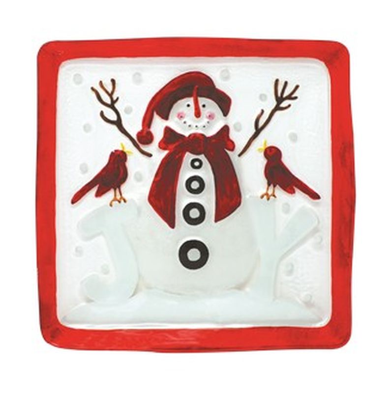 Snowman Joy Glass Platter Square 11.5