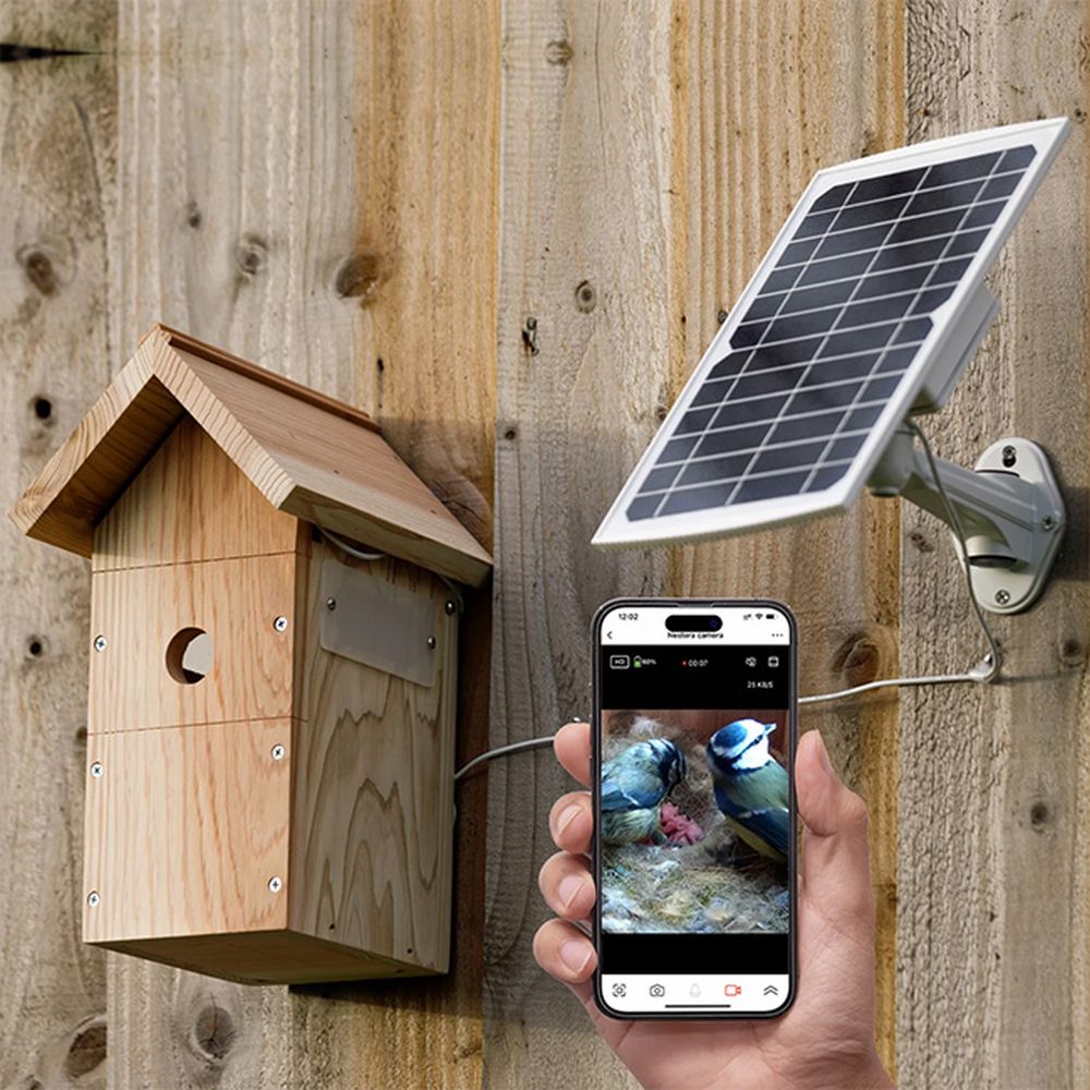 Bird House w/Solar Powered WiFi Camera & Panel