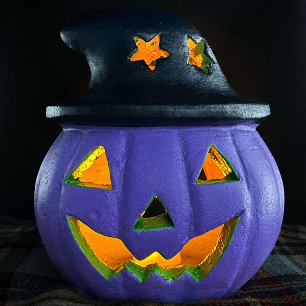 Artisanal Jack-O-Lantern Witch Hat Luminary Purple