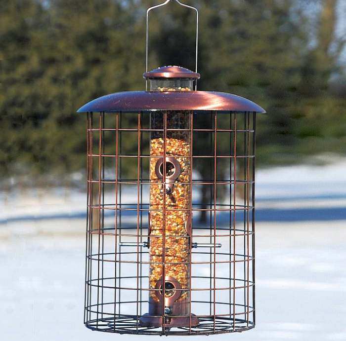 Audubon Caged Brushed Copper Seed Tube Feeder