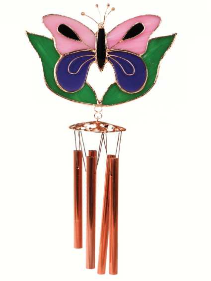 Stained Glass Windchime Butterfly Pink/Purple 21
