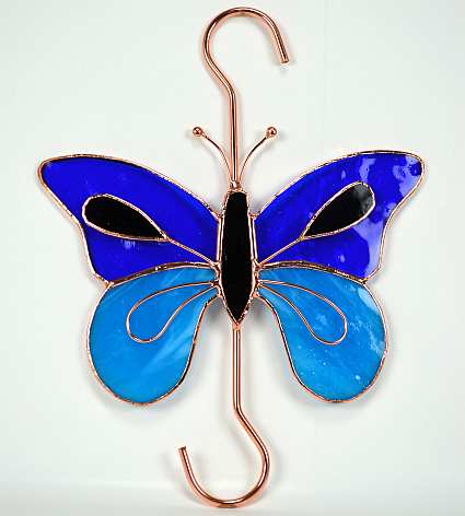 Stained Glass Garden Hook Blue Butterfly
