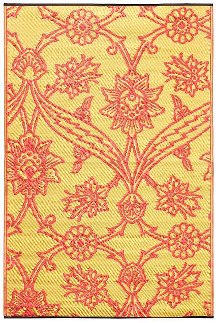 Fuchsia Flowers Design Woven Floor Mat 4'x6' Persimmon