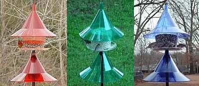 Sky Cafe Squirrel-Proof Bird Feeder with Clear, Red, Green or Blue Domes and Pole Baffles