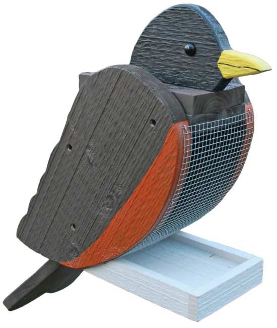 Amish Handcrafted Wooden Bird Feeder Robin