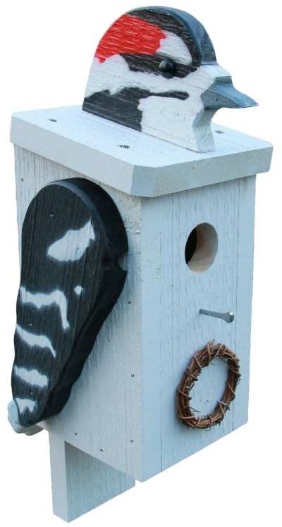 Amish Handcrafted Wooden Bird House Downy Woodpecker