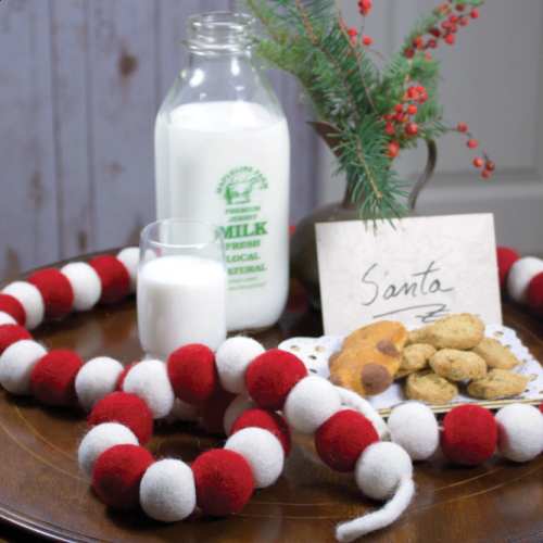 Classic Hand-Felted Fair Trade Holiday Garland - Santa Red and White 5 ft.