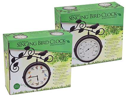 Decorative Outdoor Bird Clock and Thermometer