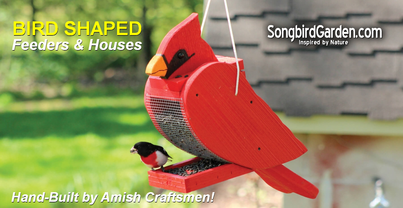 Amish Handcrafted Wooden Bird Shaped Feeders and Birdhouses