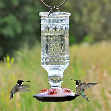 Elegant Antique Glass Hummingbird Feeder Ruby Red, Antique Glass Bottle ...