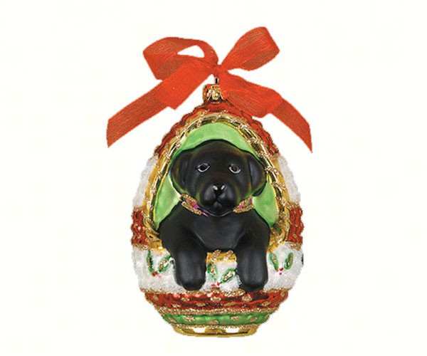 Blown Glass Ornament Playful Puppy Black Lab