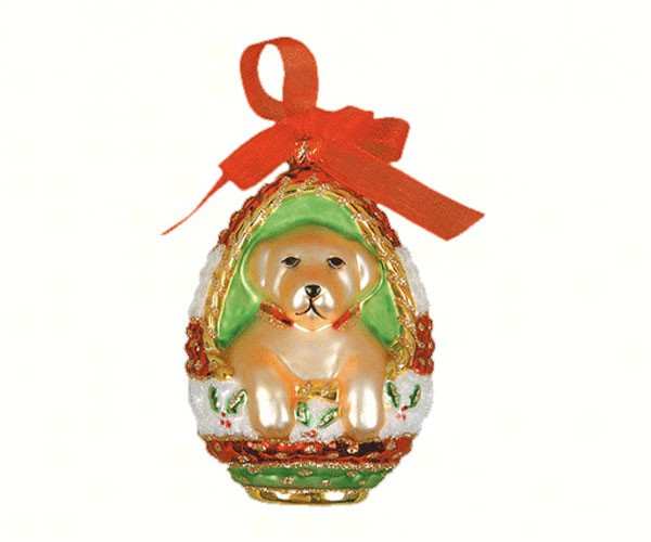 Blown Glass Ornament Playful Puppy Yellow Lab