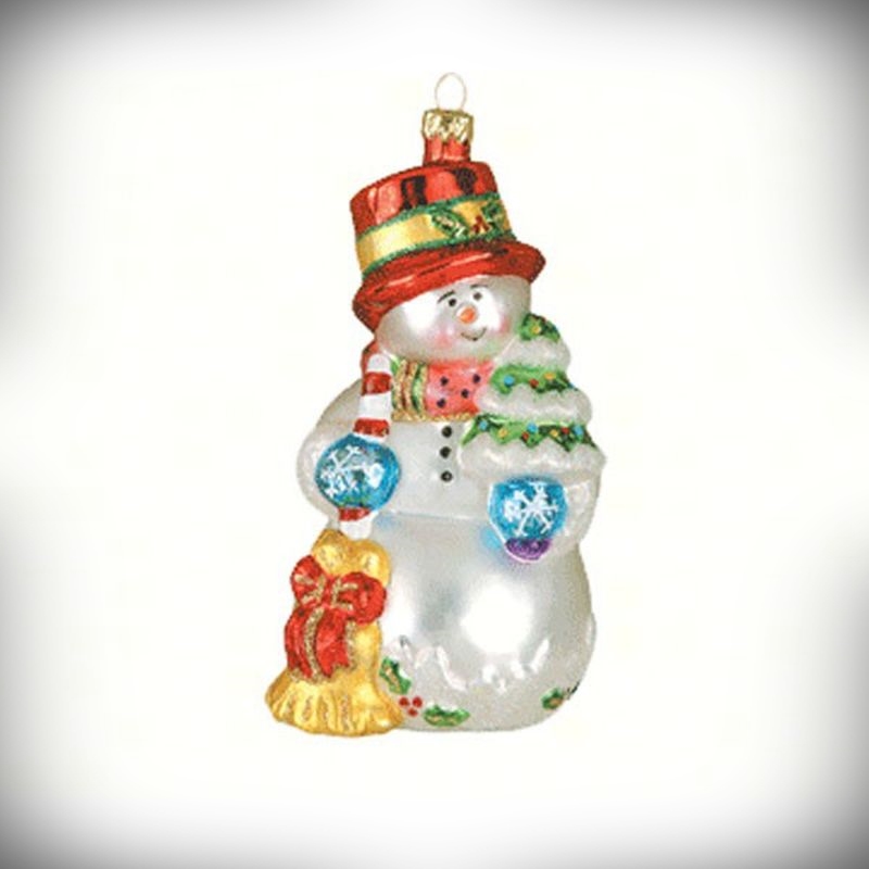 Blown Glass Ornament Tiny Tree Snowman