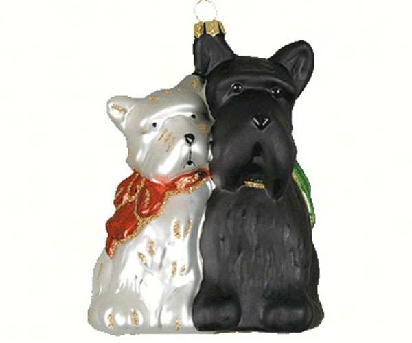 Blown Glass Ornament Salt and Pepper Scotties