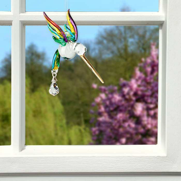 Fantasy Glass Suncatcher Hummingbird Peacock - Thumbnail 2