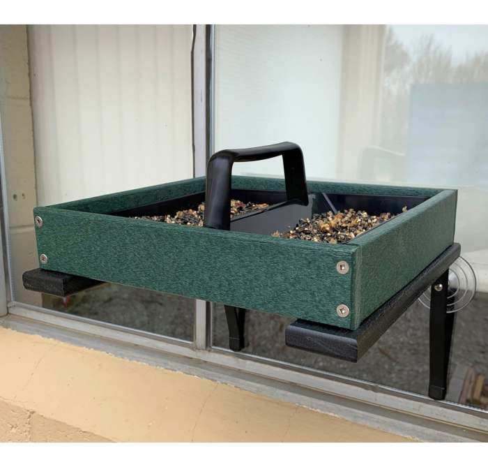 Recycled Poly Window Mount Platform Feeder Green