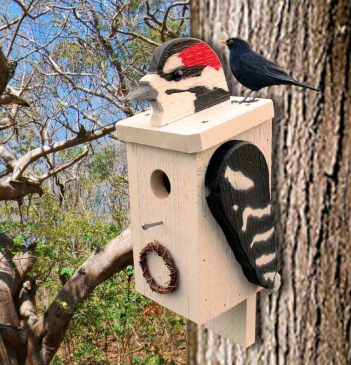 Amish Handcrafted Shaped Birdhouse Woodpecker