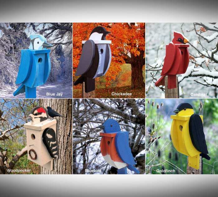 Amish Handcrafted Shaped Birdhouse Set of 6
