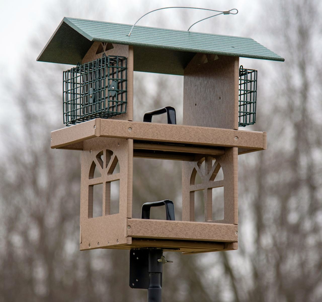 Recycled Poly Double Fly-Thru Feeder Green/Tan