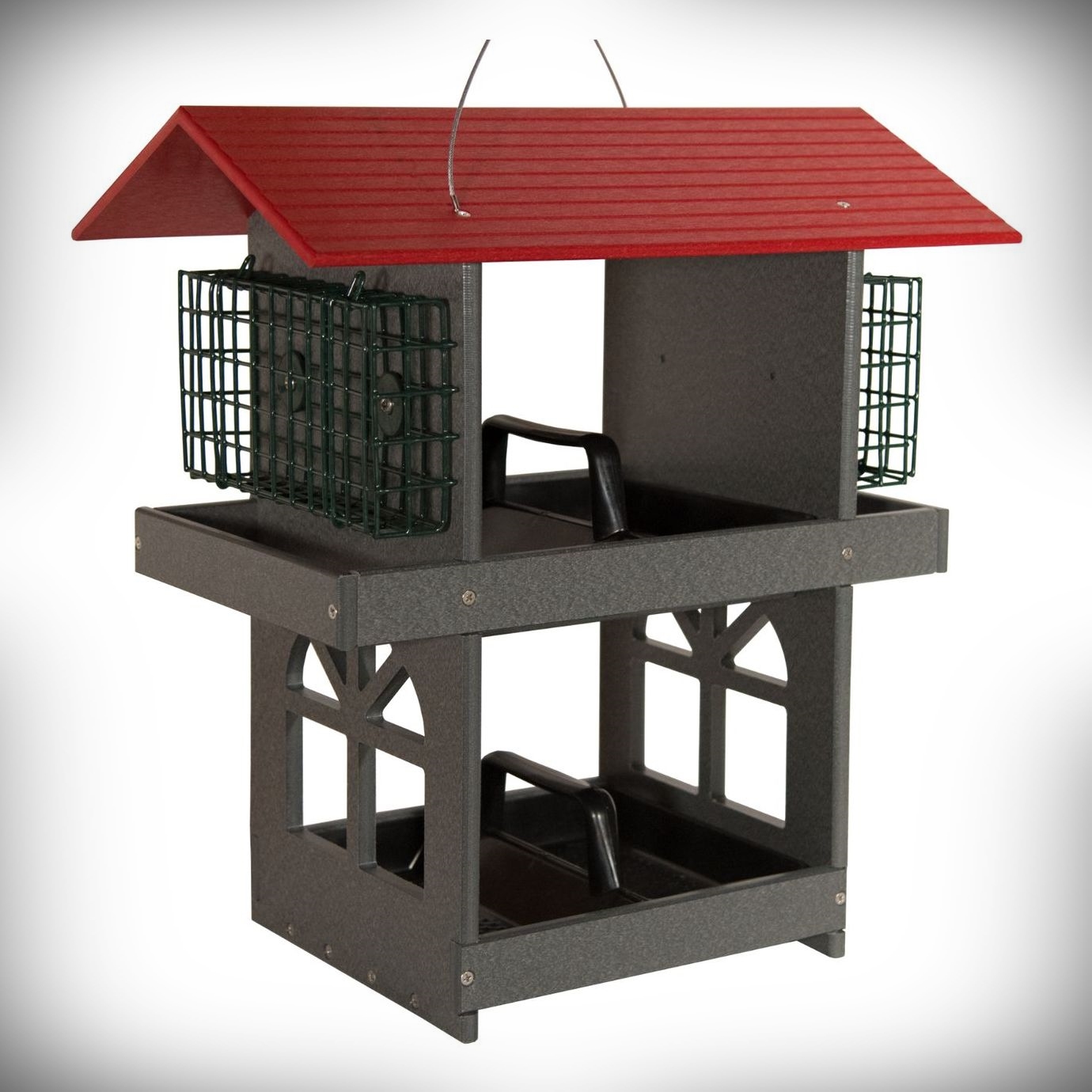 Recycled Poly Double Fly-Thru Feeder Red/Gray