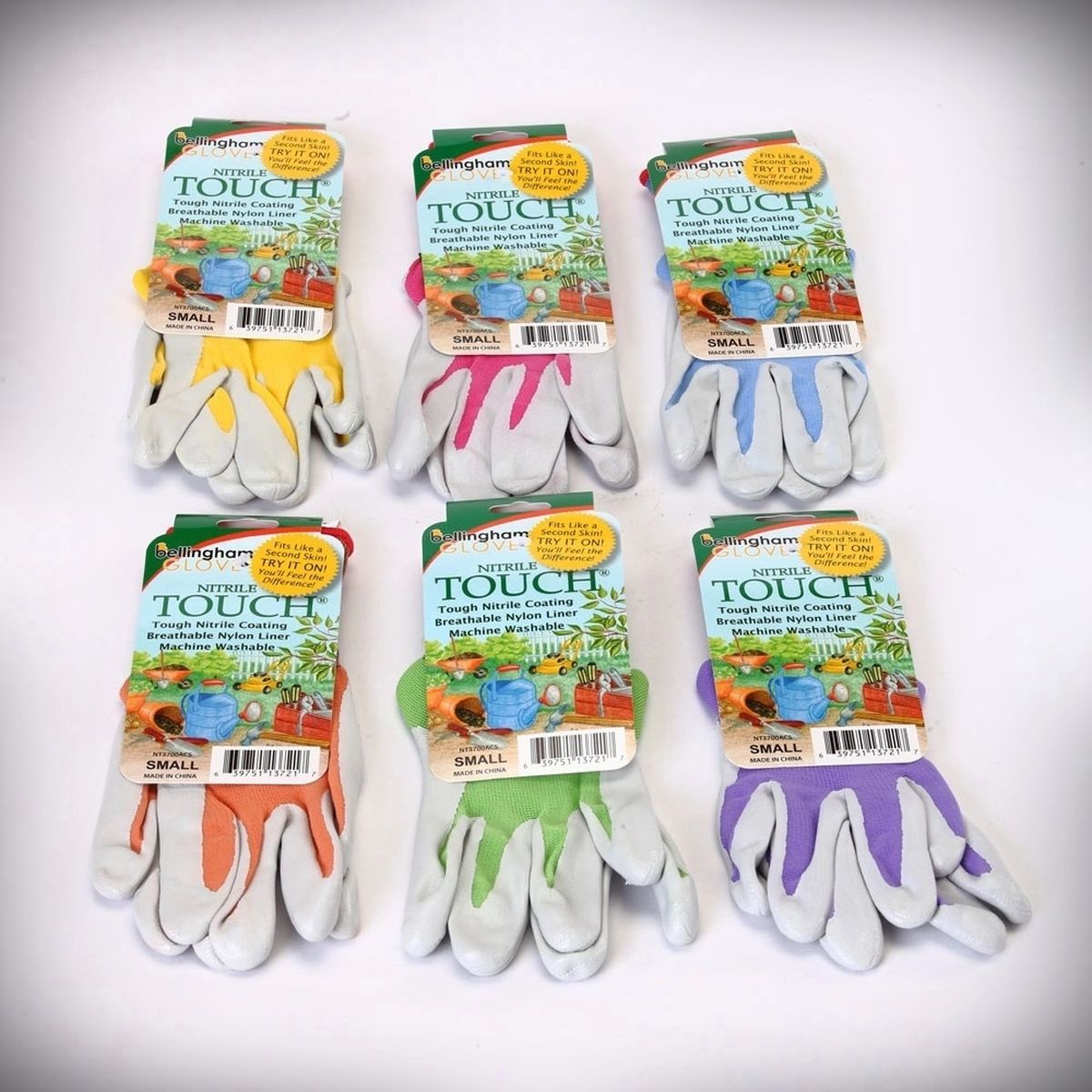 Nitrile Touch Garden Gloves Assorted Colors 6/Pack