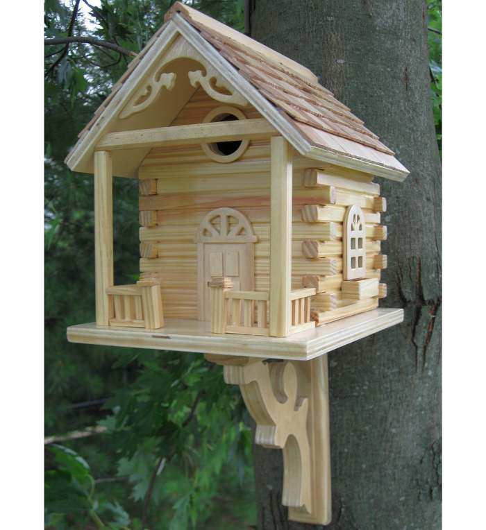 Home Bazaar Classic Log Cabin Natural Birdhouse Log Cabin Bird