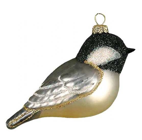 Blown Glass Bird Ornament Chickadee