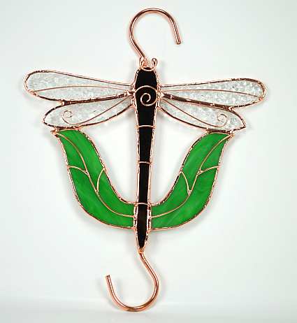 Stained Glass Garden Hook Black Dragonfly