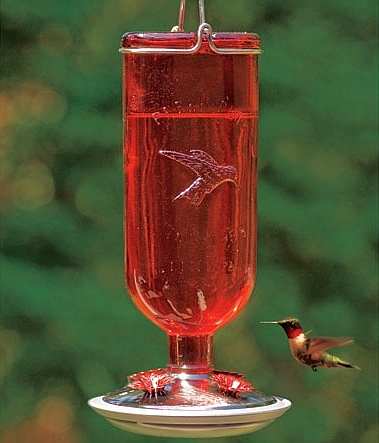 Antique Red Ruby Glass Hummingbird Feeder