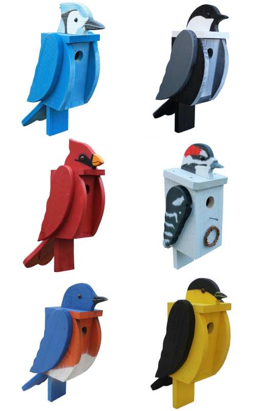 Amish Handcrafted Wooden Bird House Collection Set of 6
