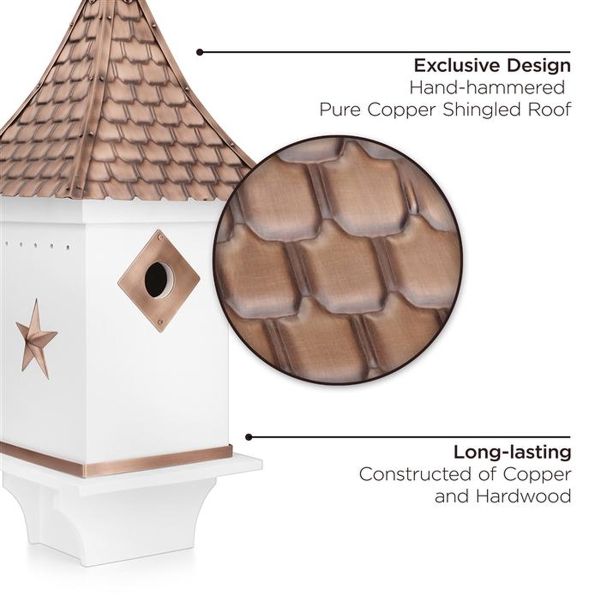 Villa Bird House White with Copper Shingled Roof 
